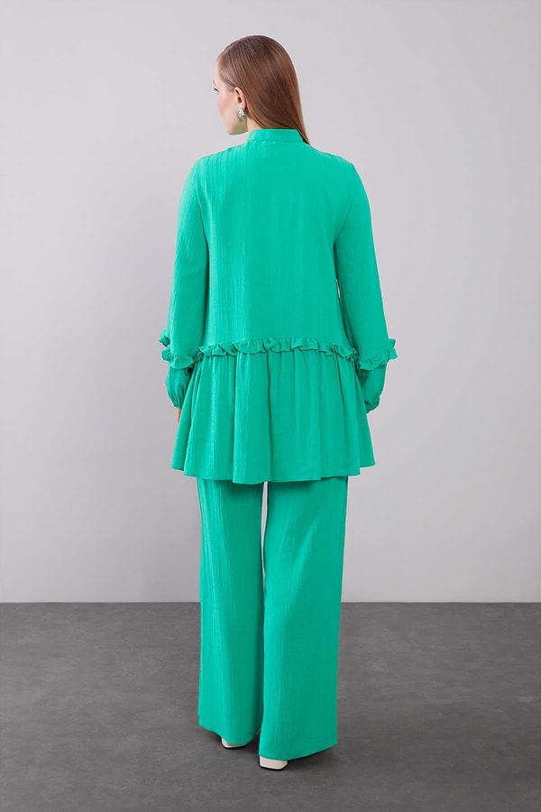 LevidorYeşil Yarım Patlı Fırfır Detaylı İkili Takım