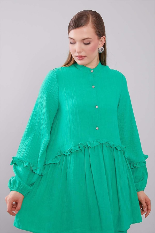 LevidorYeşil Yarım Patlı Fırfır Detaylı İkili Takım