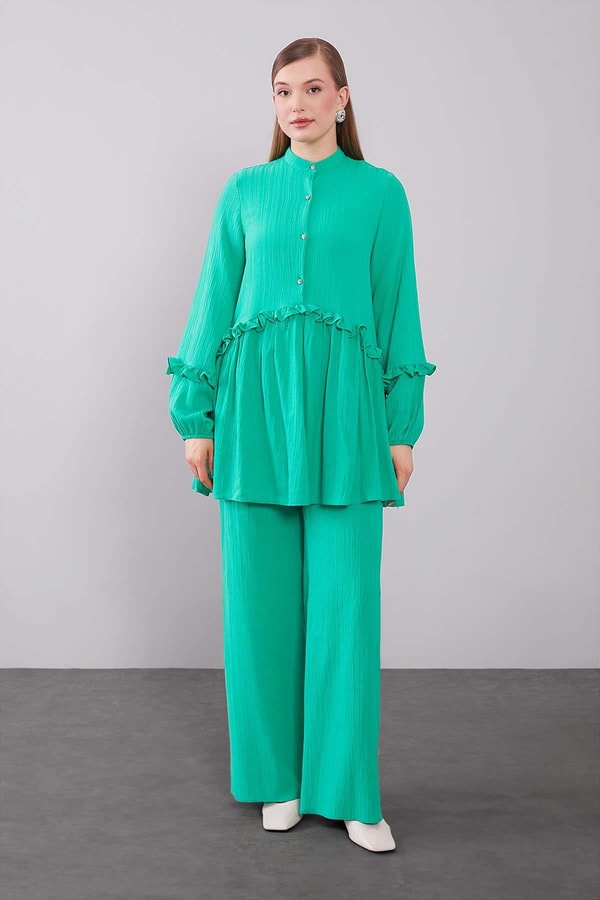 LevidorYeşil Yarım Patlı Fırfır Detaylı İkili Takım