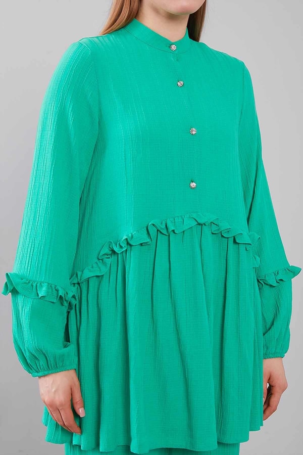 LevidorYeşil Yarım Patlı Fırfır Detaylı İkili Takım