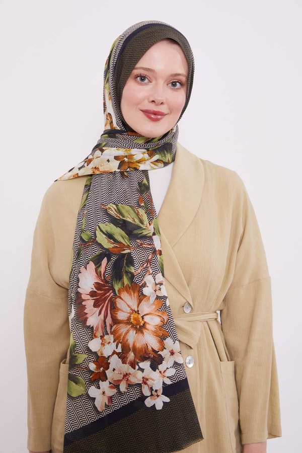 LevidorYeşil Zigzag Pamuklu Şal