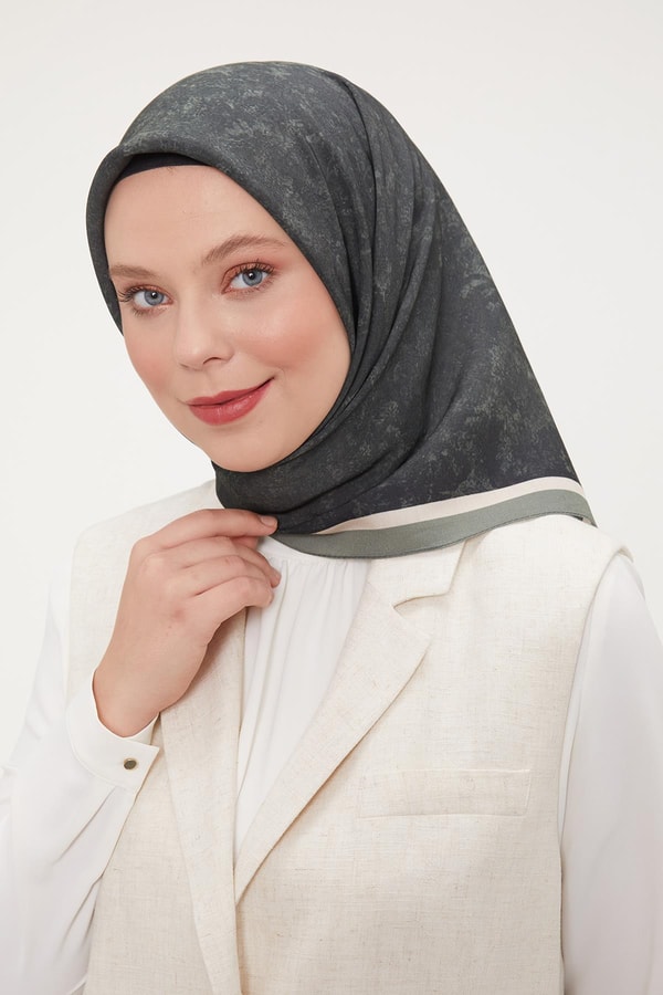 LevidorYosun Yeşili Ebruli Aura Eşarp