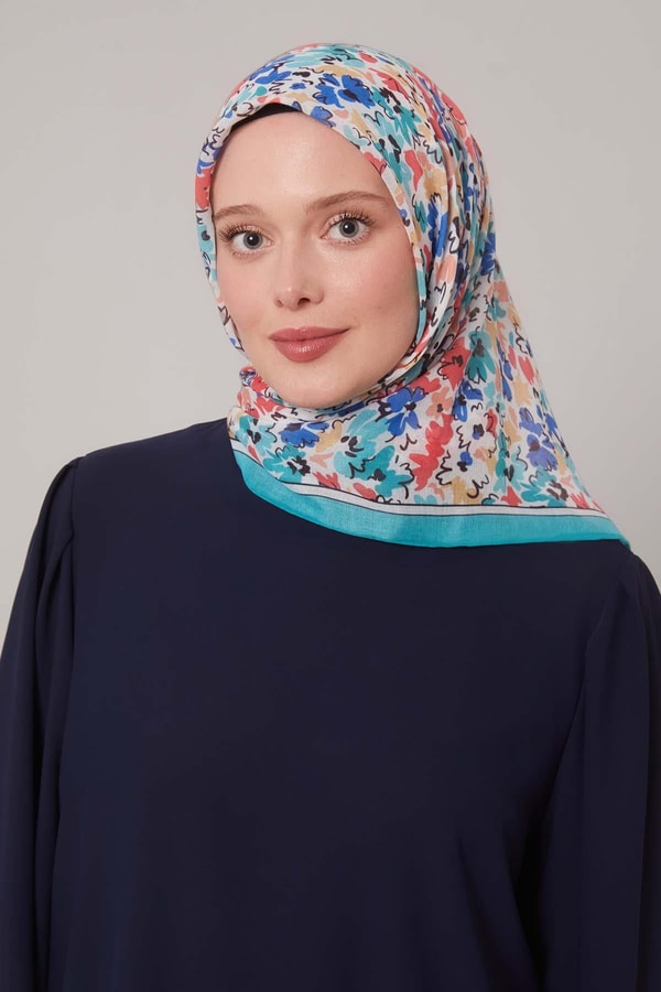 LevidorYosun Yeşili Karışık Çiçek Desen Soft Eşarp