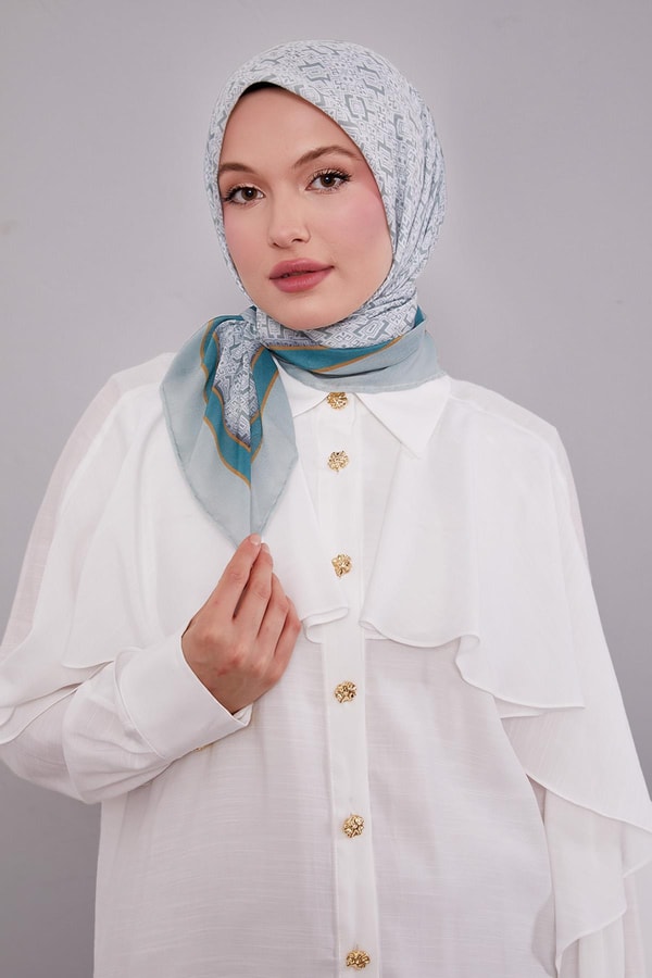 LevidorYosun Yeşili Puzzle Desen Soft Eşarp