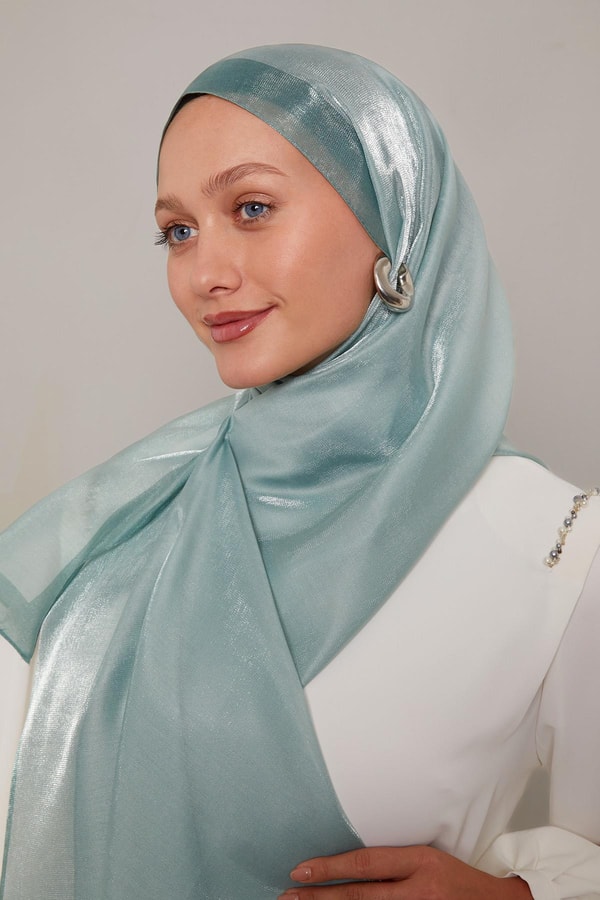 LevidorYosun Yeşili Şerit Desen Kehribar Şal