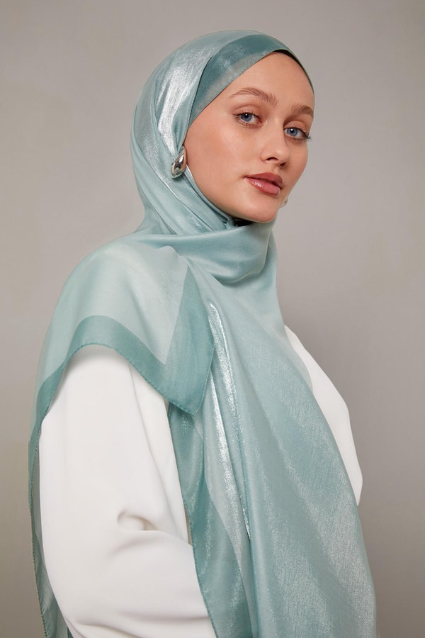 LevidorYosun Yeşili Şerit Desen Kehribar Şal