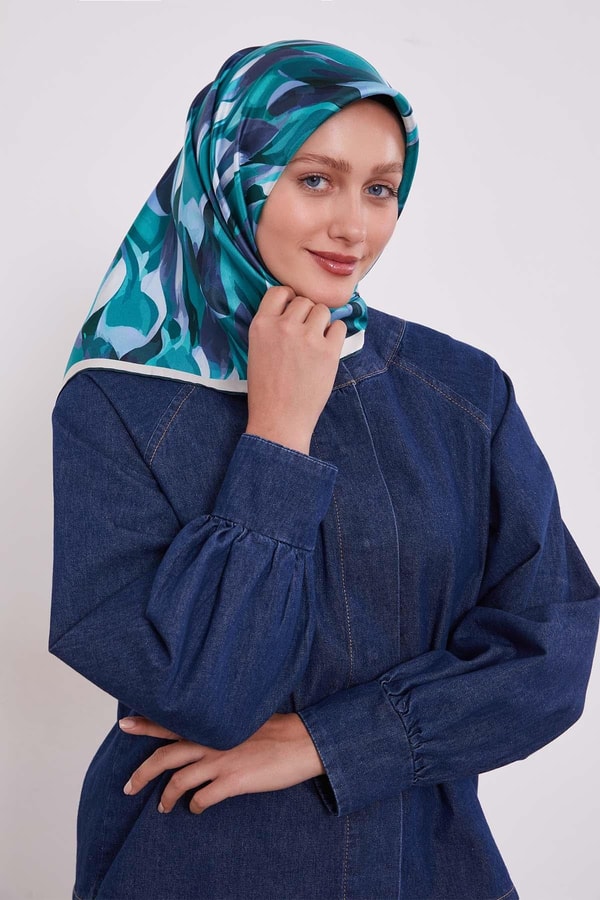 LevidorZümrüt Ebruli Desen Twill İpek Eşarp