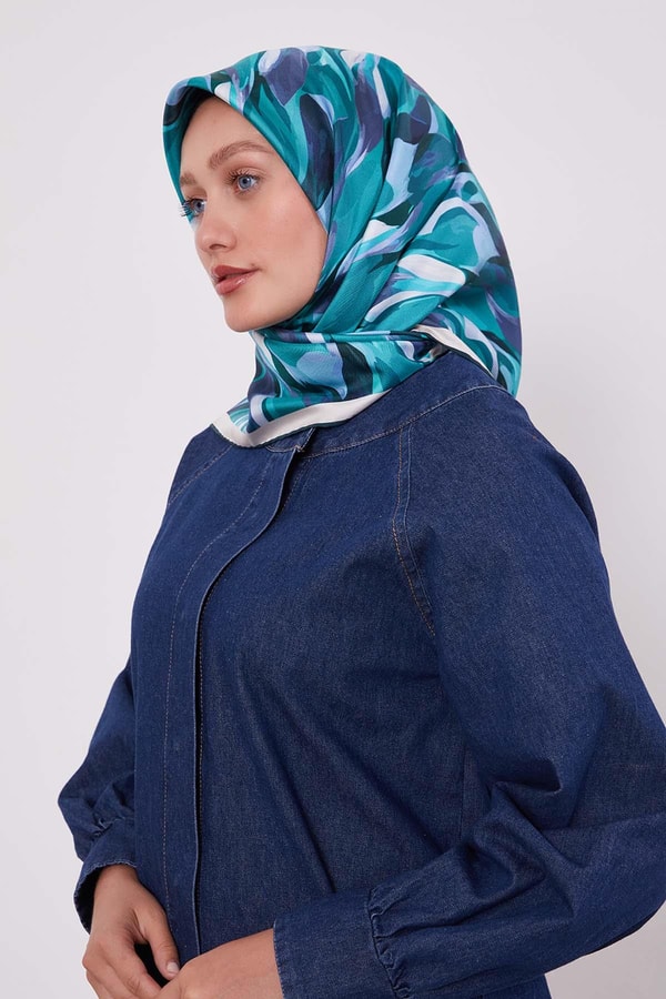 LevidorZümrüt Ebruli Desen Twill İpek Eşarp