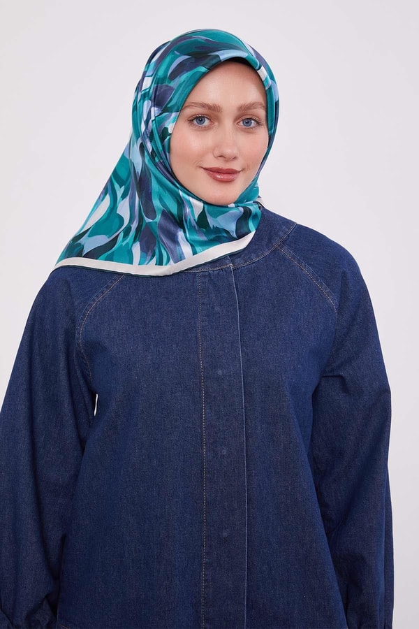 LevidorZümrüt Ebruli Desen Twill İpek Eşarp