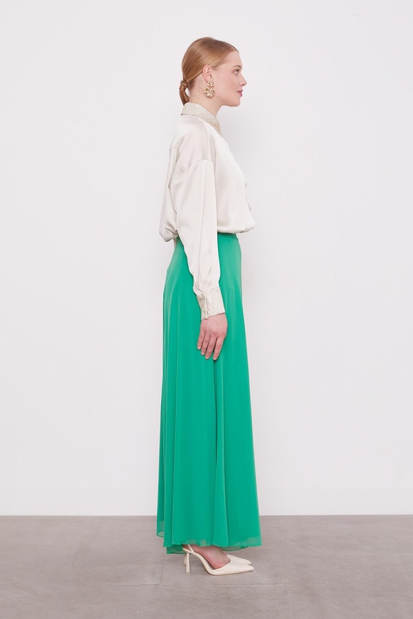 LevidorZümrüt Geniş Paçalı Şifon Pantolon