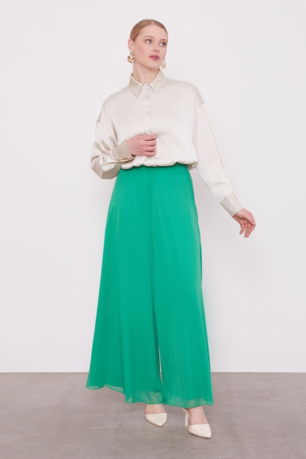 LevidorZümrüt Geniş Paçalı Şifon Pantolon