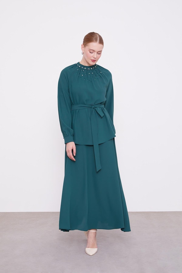 LevidorZümrüt İnci Yaka Detay Etek Takım