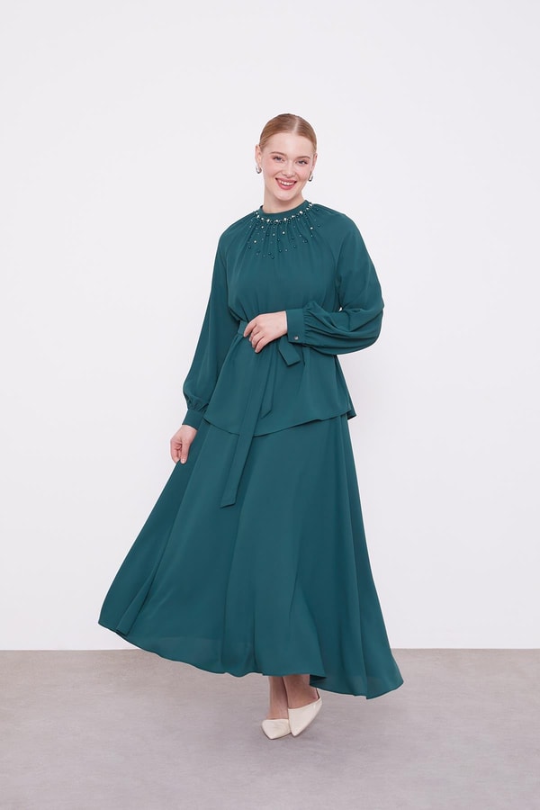 LevidorZümrüt İnci Yaka Detay Etek Takım