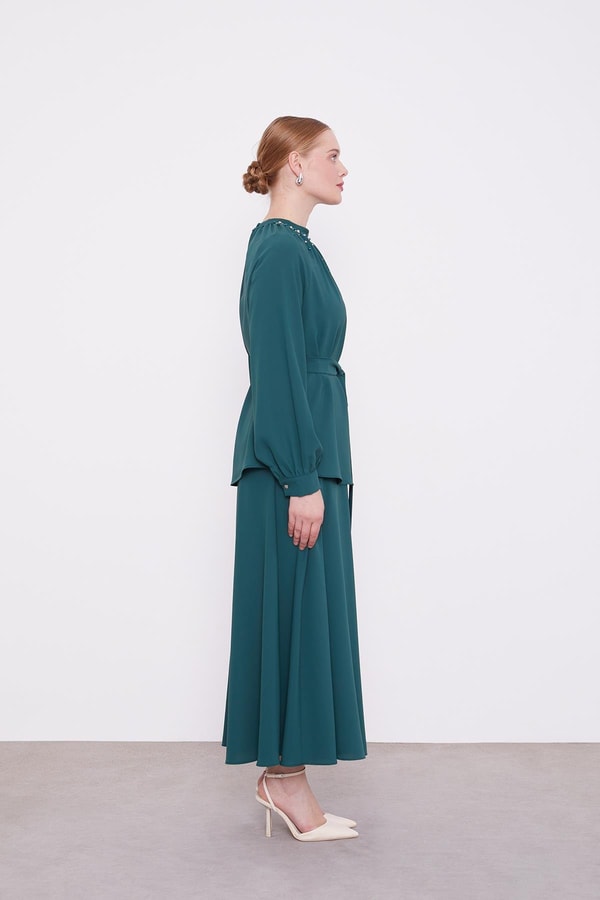 LevidorZümrüt İnci Yaka Detay Etek Takım