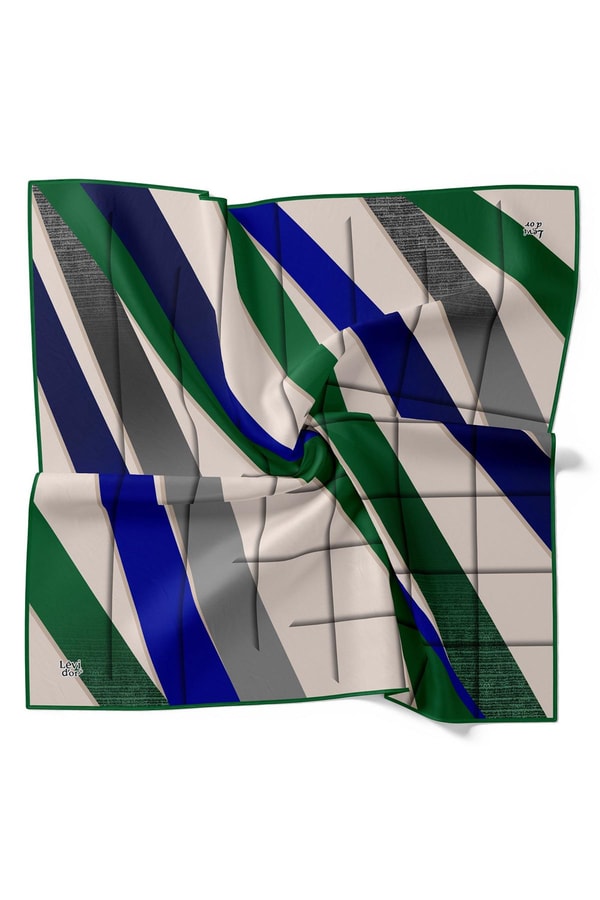 LevidorZümrüt Şeritli Twill İpek Eşarp