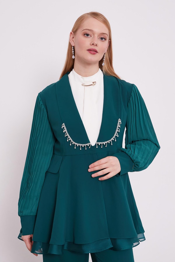 LevidorZümrüt Şifon kollu Taş Detay