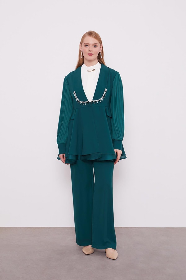 LevidorZümrüt Şifon kollu Taş Detay