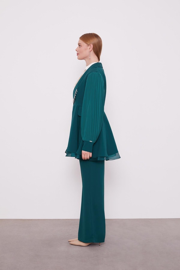 LevidorZümrüt Şifon kollu Taş Detay