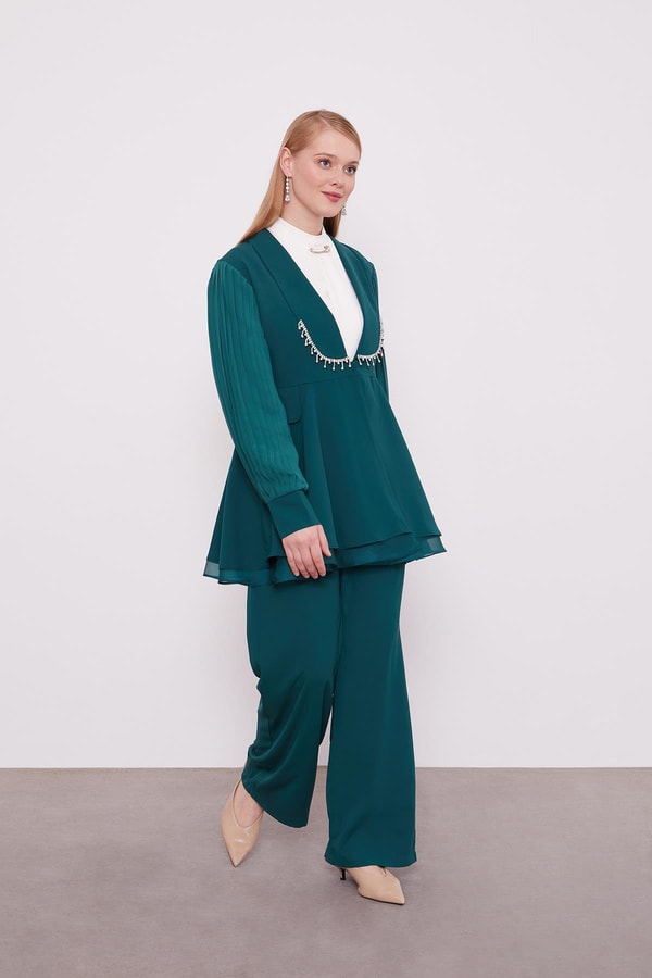 LevidorZümrüt Şifon kollu Taş Detay