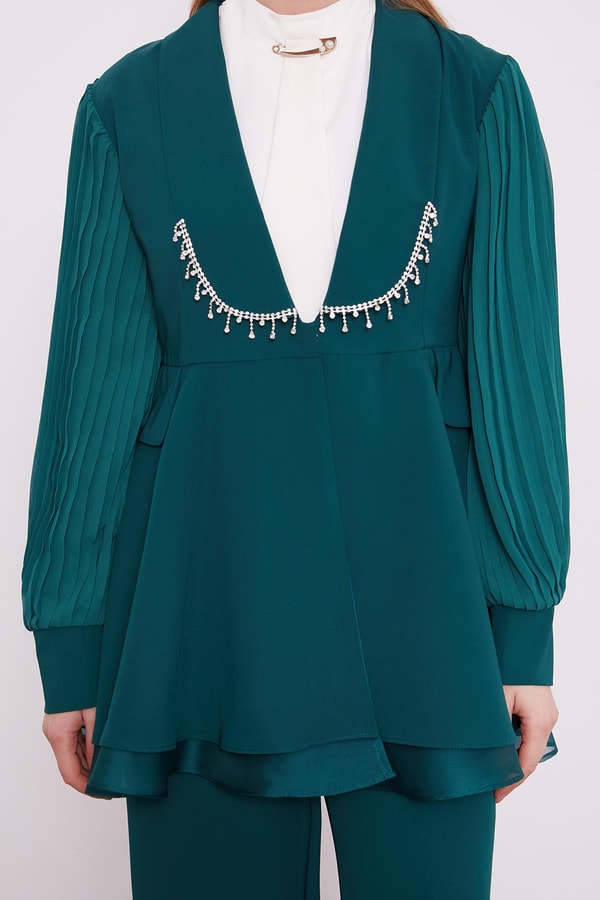 LevidorZümrüt Şifon kollu Taş Detay