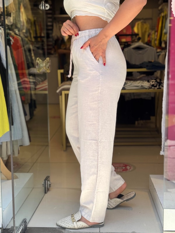 %100 Keten Pantolon