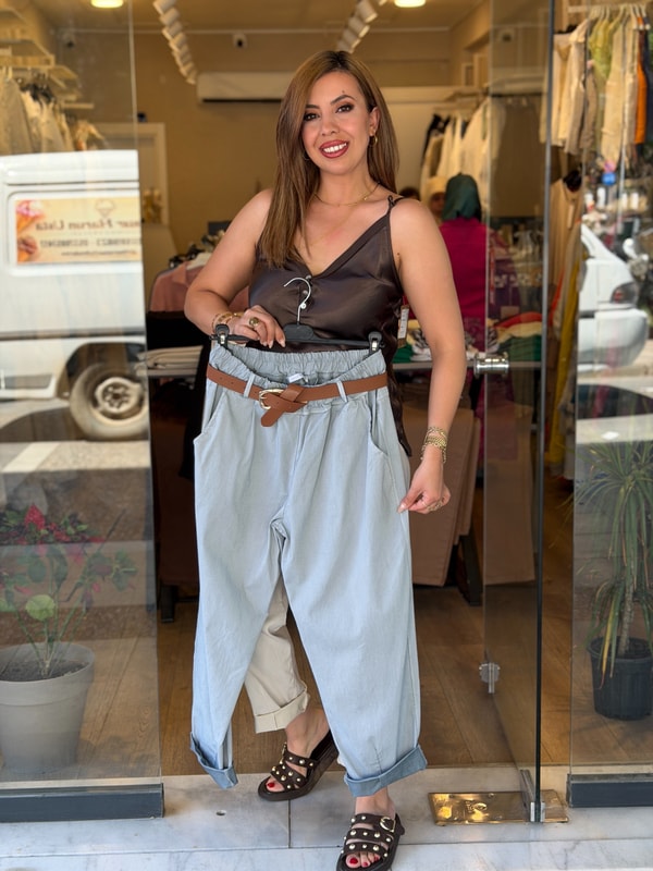 Kemer Detaylı Boru Paça Pantalon Gri