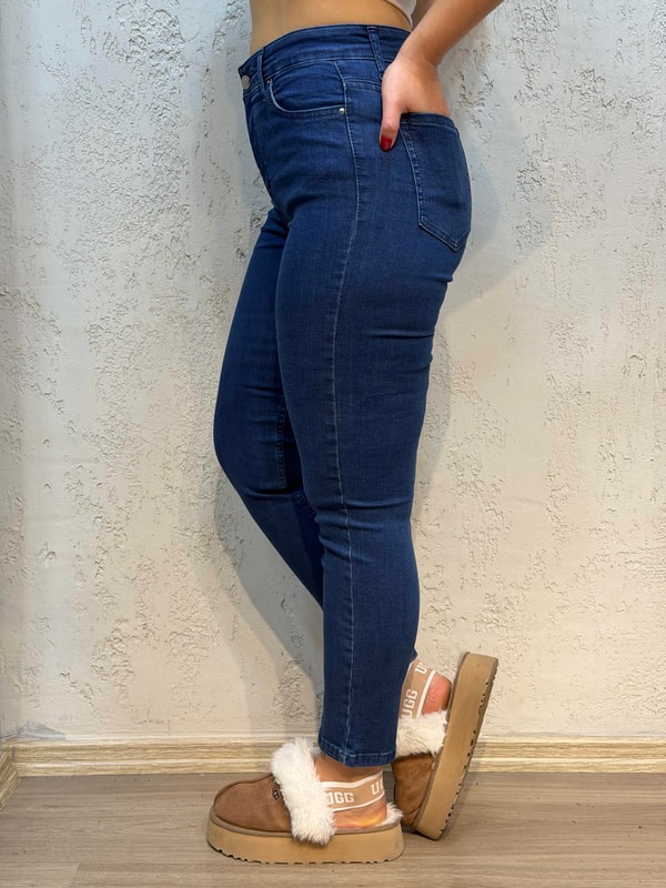 Mom Jean Pantolon Koyu Mavi