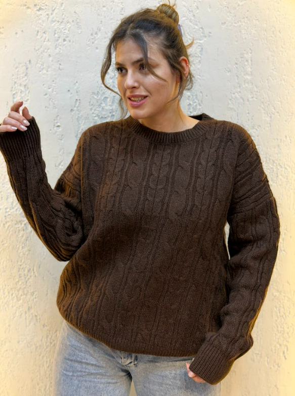 Oversize Saç Örgülü Kazak