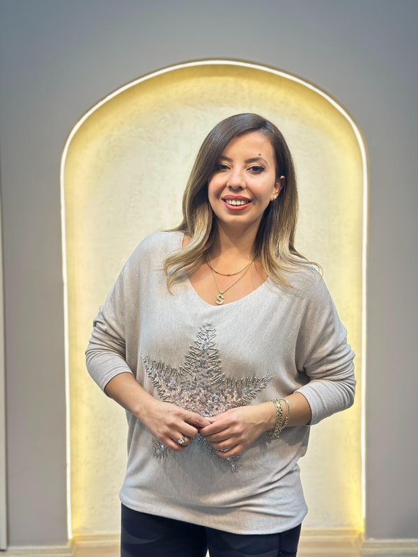 Pul İşlemeli İthal Star Bluz Krem