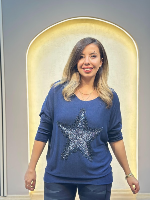Pul İşlemeli İthal Star Bluz Lacivert