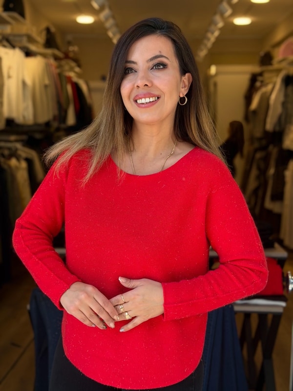 Simli Kaşmir İthal Bluz Kırmızı