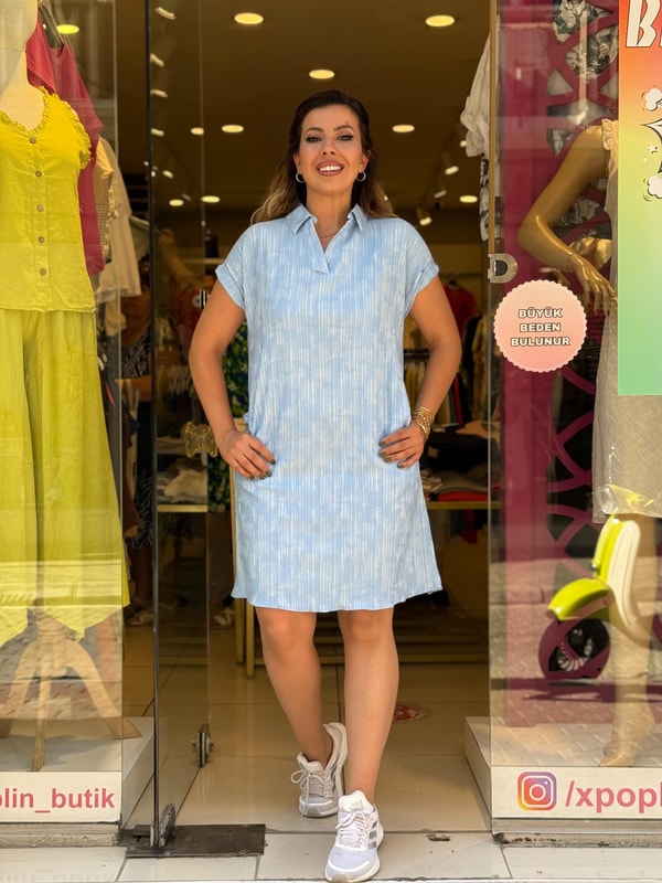 Yakalı Batik Elbise Bebe Mavisi
