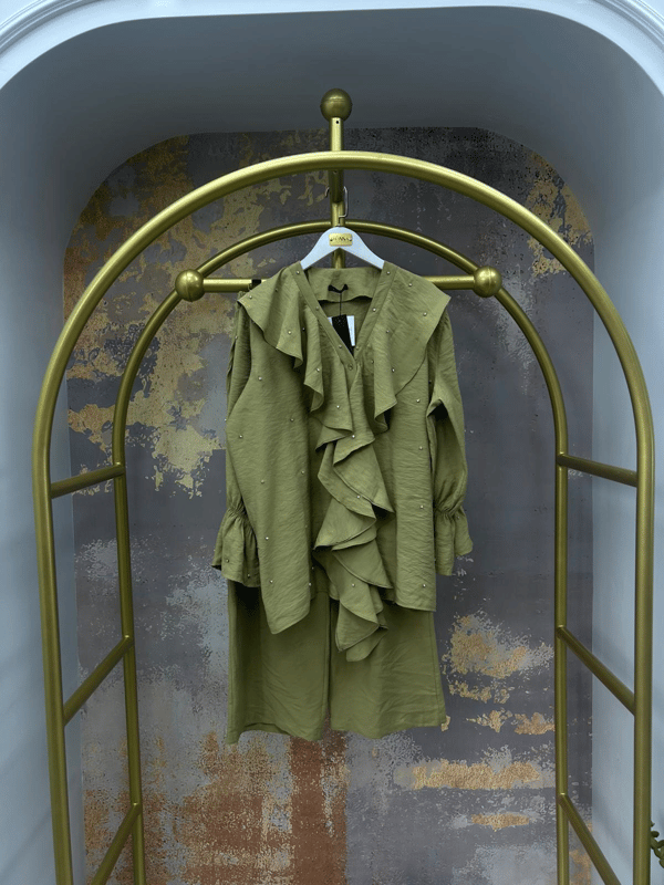 Tuniği Taşlı Fırfırlı Takım