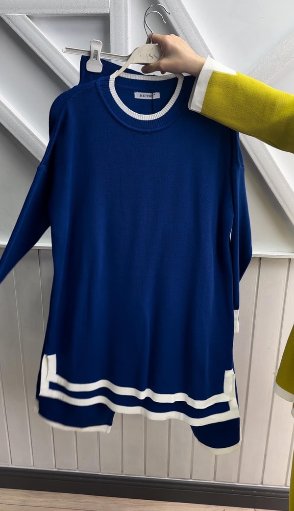 Tunik Ve Pantolon Uçları Şeritli Triko Takım · 3