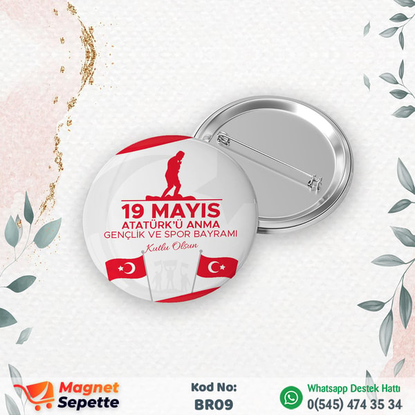 19 Mayıs Atatürk'ü Anma Gençlik ve Spor Bayramı Temalı Buton Rozet