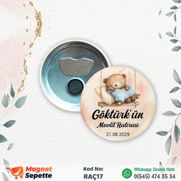 Ayıcıklı Mevlit Hatırası Rozet Magnet Açacak