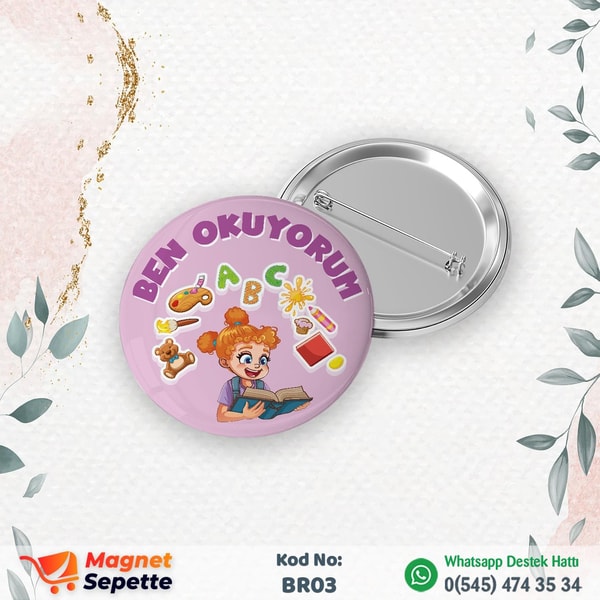 Ben Okuyorum Kız Öğrenci Buton Rozet