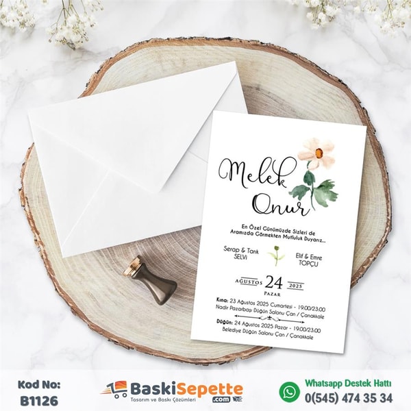 Beyaz Çiçekli Ekonomik Davetiye Modeli