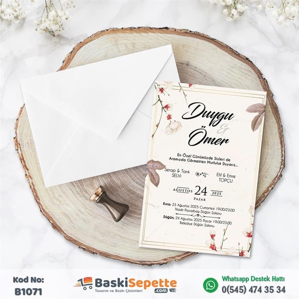 Beyaz Çiçekli Ekonomik Düğün Davetiyesi
