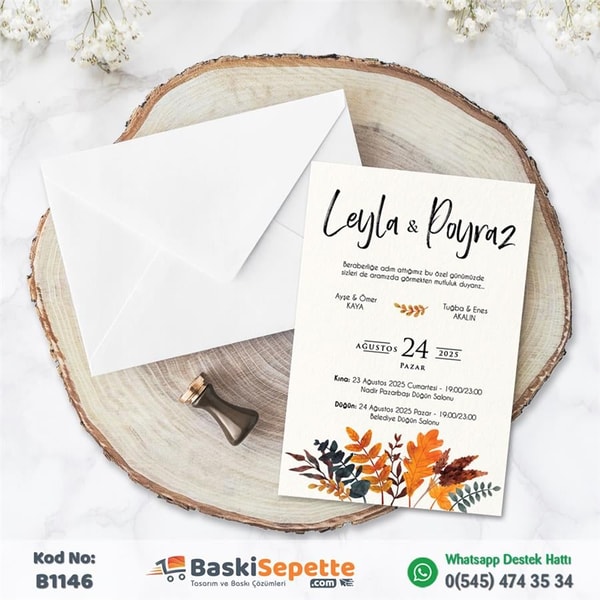 Beyaz Zarflı Çiçekli Uygun Davetiye