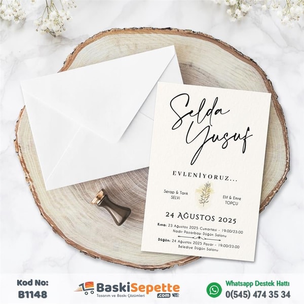 Buğday Detaylı Sade Düğün Davetiyesi