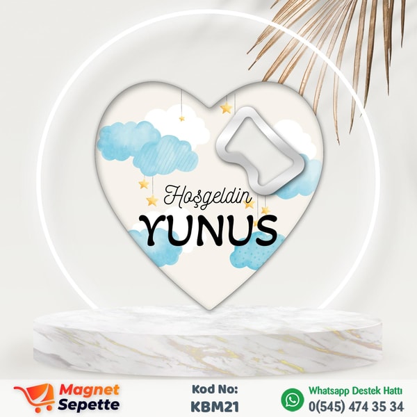 Bulutlu Yıldızlı Hoş Geldin Kalp Magnet