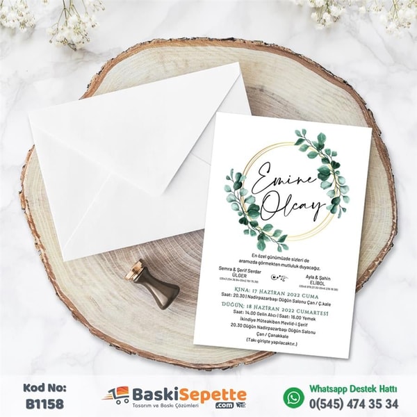 Çiçek Çerçeveli Düğün Davetiyesi