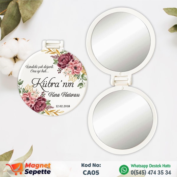 Çiçekli Kına Hatırası Cep Aynası