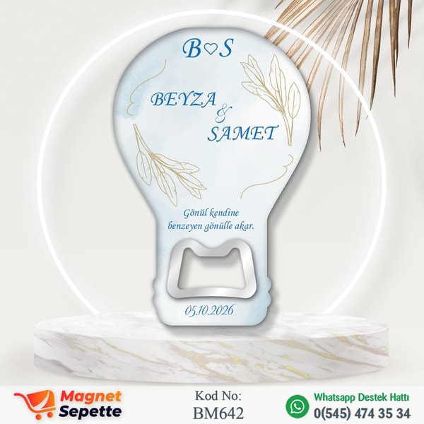 Çiçekli Mavi Düğün Magnet