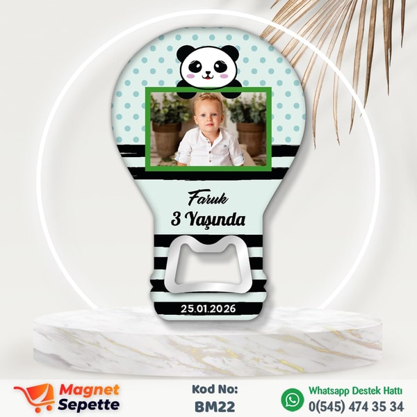 Fotoğraflı Pandalı Doğum Günü Magnet