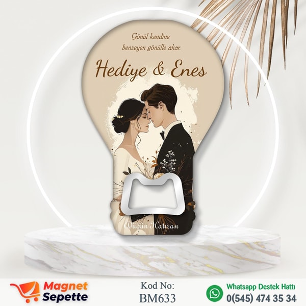 Gelin Damat Çizimli Düğün Magnet