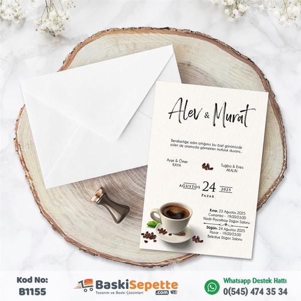 Kahve Fincanlı Düğün Davetiyesi