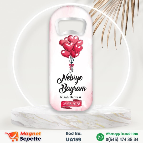 Kırmızı Kalp Balonlu Düğün Magnet