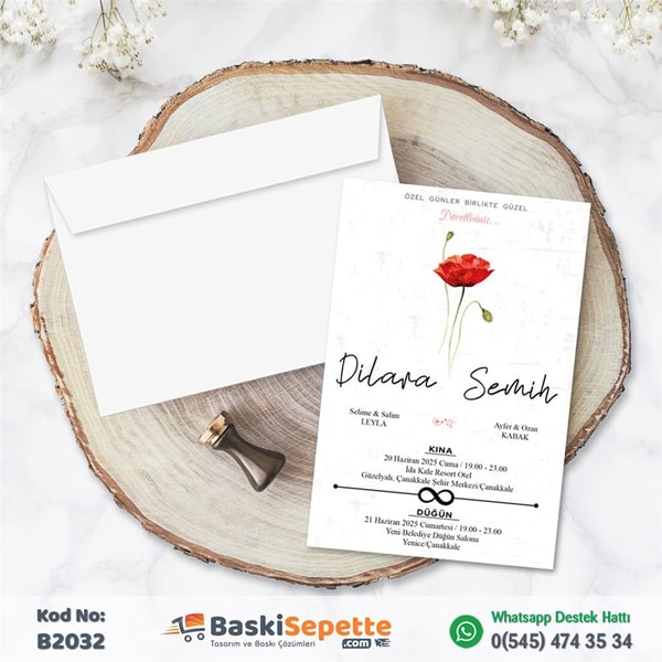 Kırmızı Laleli Ekonomik Davetiye
